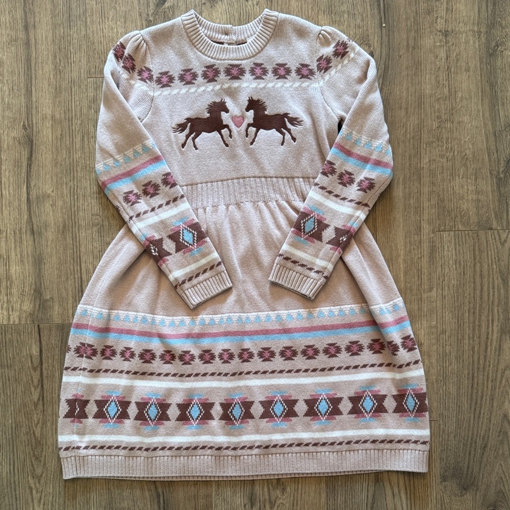 Gymboree Beige and Brown Horse Pattern Dress